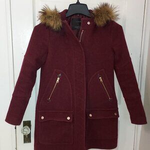 J Crew Chateau winter wool coat maroon burgundy red 00